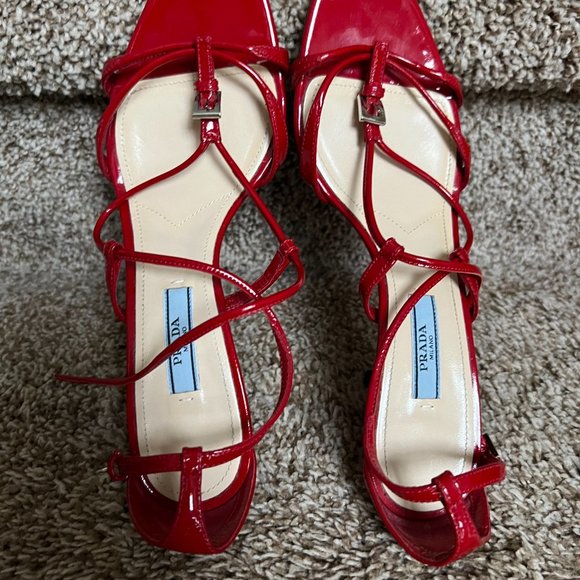 Prada Women's Red Patent Leather Strap Shoes. - Picture 8 of 13